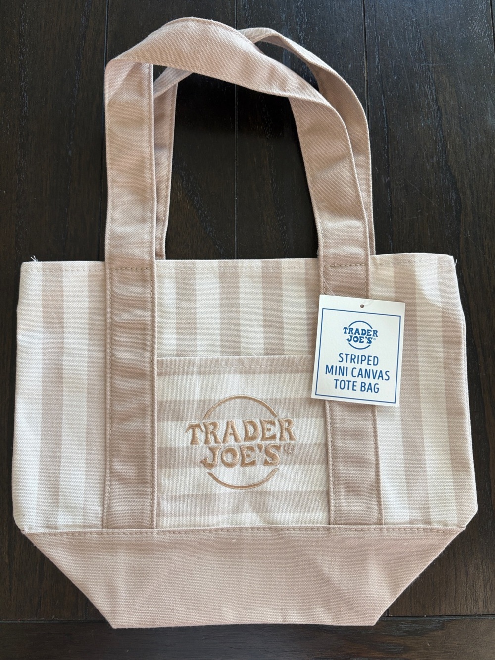 Trader Joe's Striped Mini (13”x 8”) Canvas Tote Bag in Light Pink